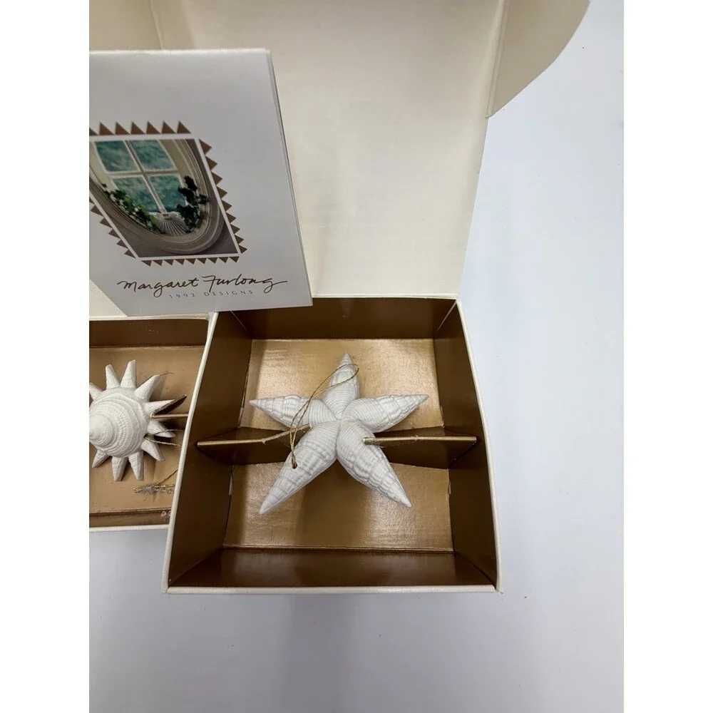 Vintage Margaret Furlong White Bisque Porcelain Sunshell Morning Star Ornaments